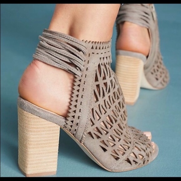 JEFFREY CAMPBELL Ottawa Taupe Suede Leather Sandal Block Heel Open Toe Bootie 10 - Picture 9 of 14